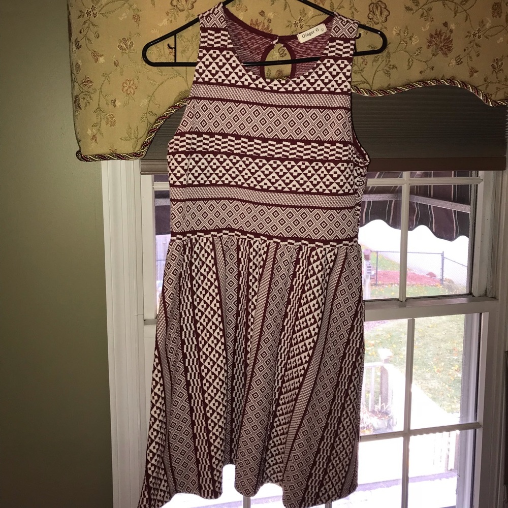 NWOT Ginger G Red and Cream Aztec Dress!
